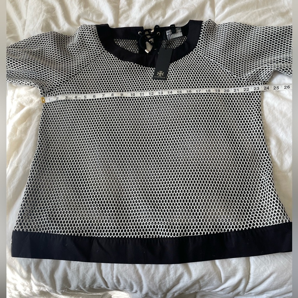 Hilton Hollis black and white mesh string tie swim vacation top shirt | XL - Picture 12 of 12